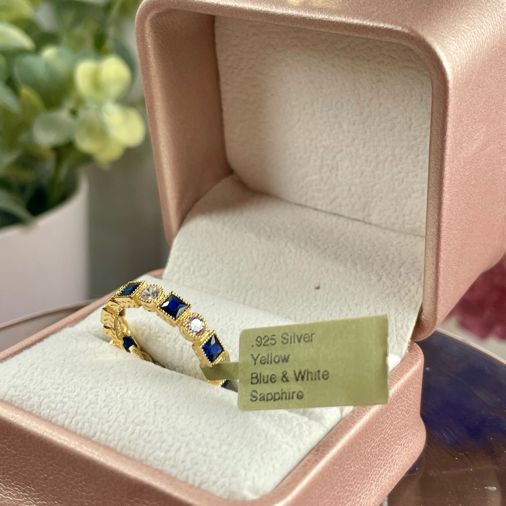 Clearance‼️3.6ct Sapphire Blue/white 14k Yellow gold on Silver Ring. 6 - Picture 6 of 12